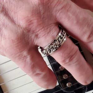 NEW Men’s Chain Spinner Fidget Ring Silver Stainless Steel Jewelry 8mm Wide